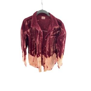Blue Buttercup Corduroy Shirt Jacket small Bleach Dye Oversized Burgundy Shacket